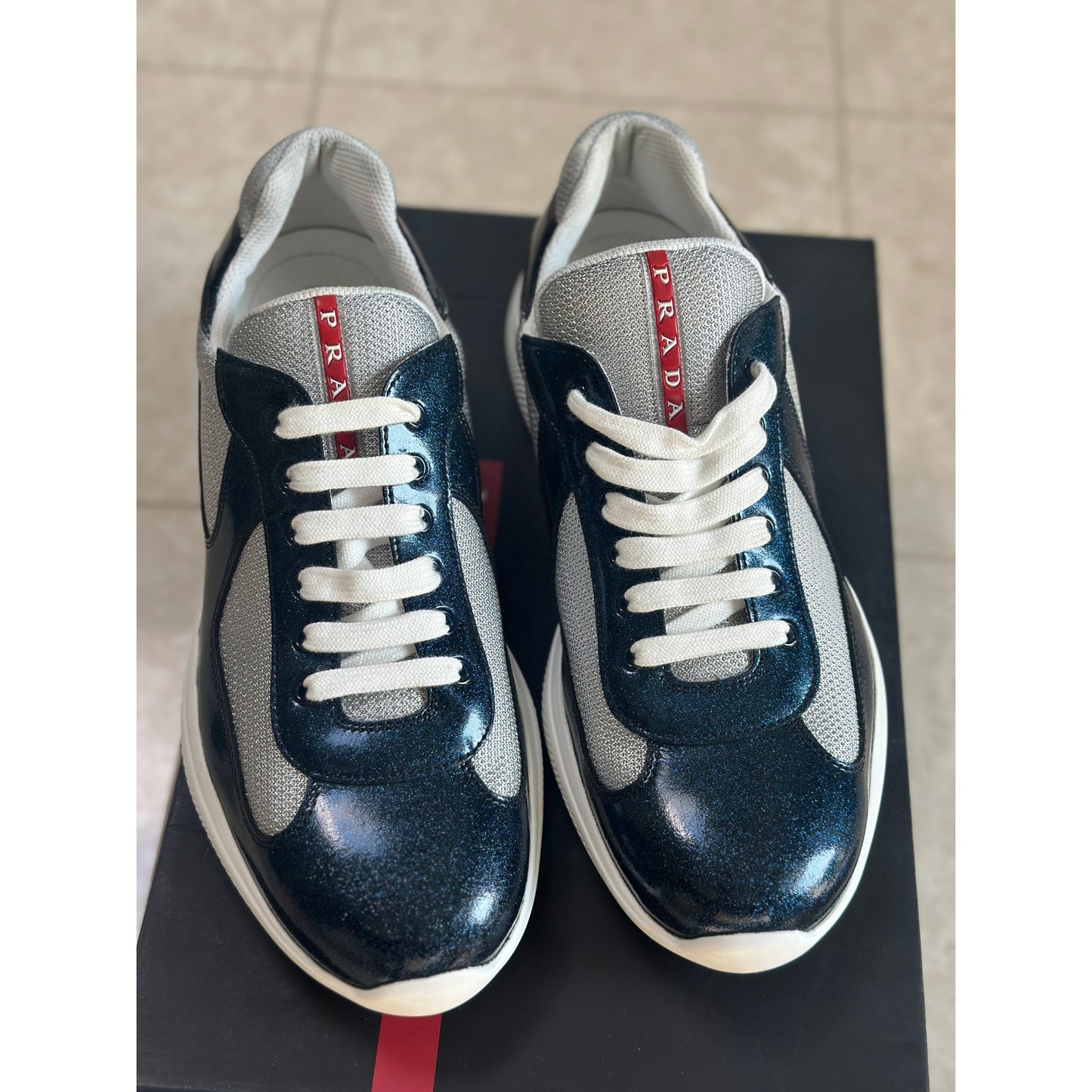 Prada America's Cup Sneakers Blue Glitter Detail | Size 10Uk