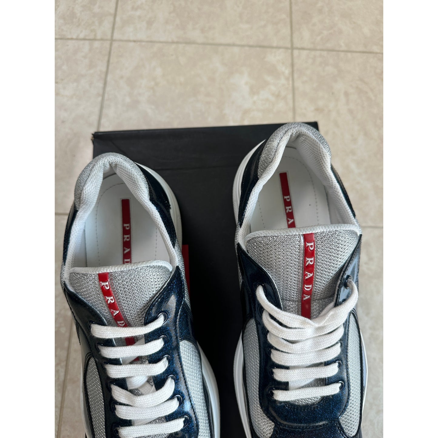 Prada America's Cup Sneakers Blue Glitter Detail | Size 10Uk