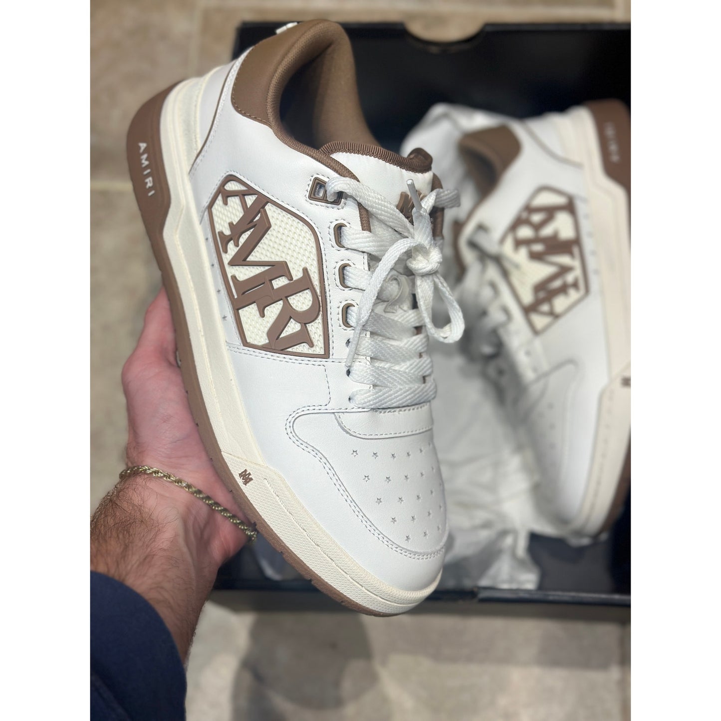Size 9 - Amiri Mens Classic Low “White Brown”