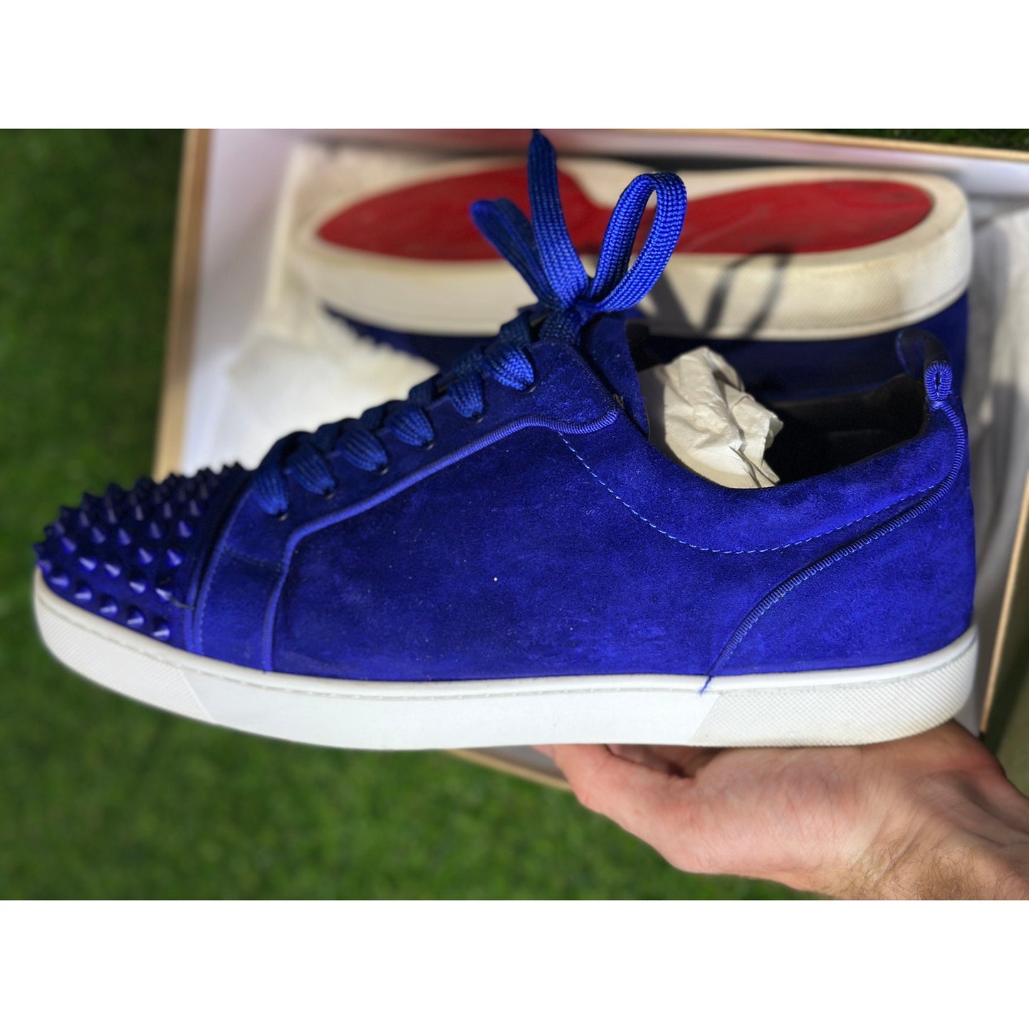 Christian Louboutin Blue Suede Low Top Sneakers | 12.5US