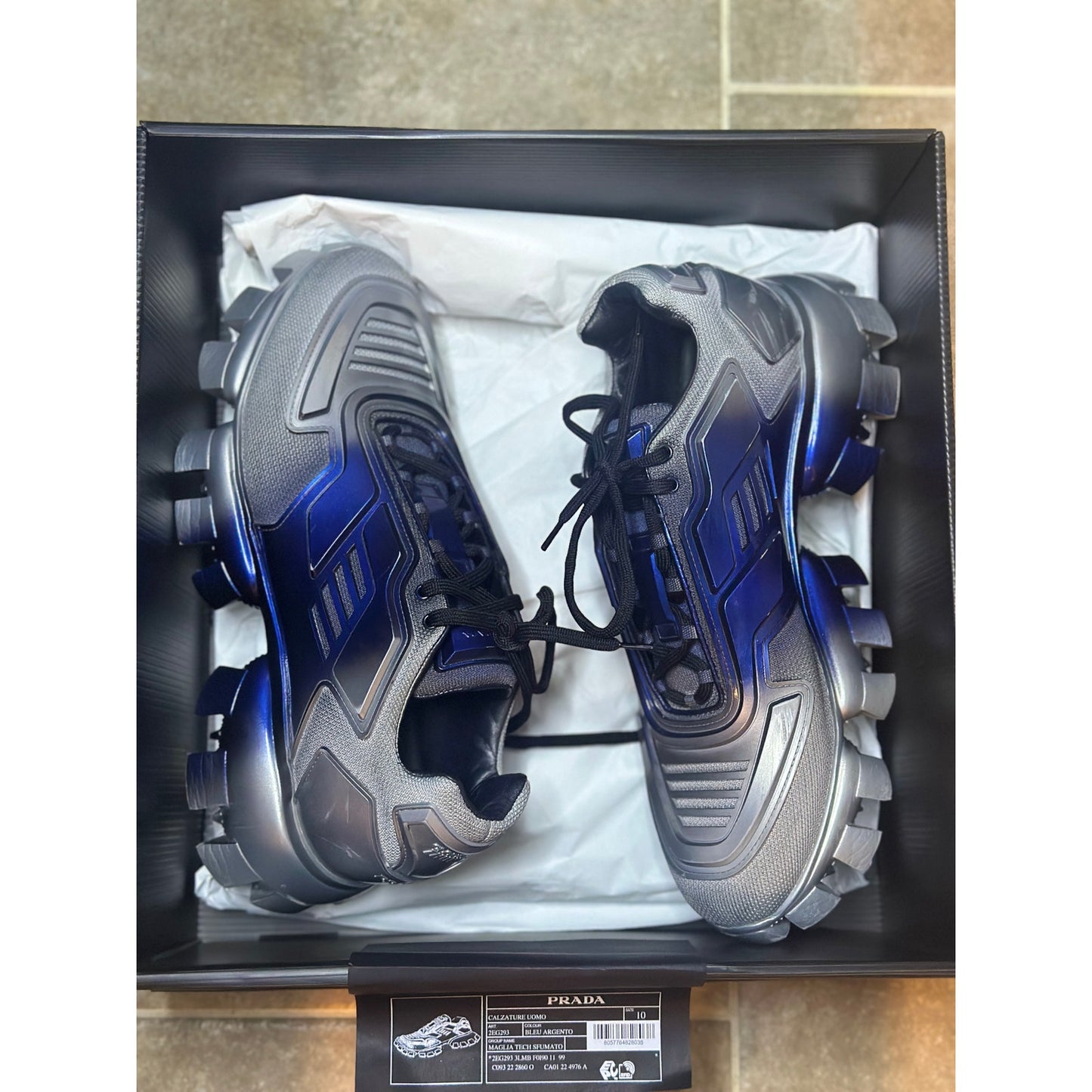 Size 10 - Prada Cloudbust Thunder Knit Anthracite Royal Blue