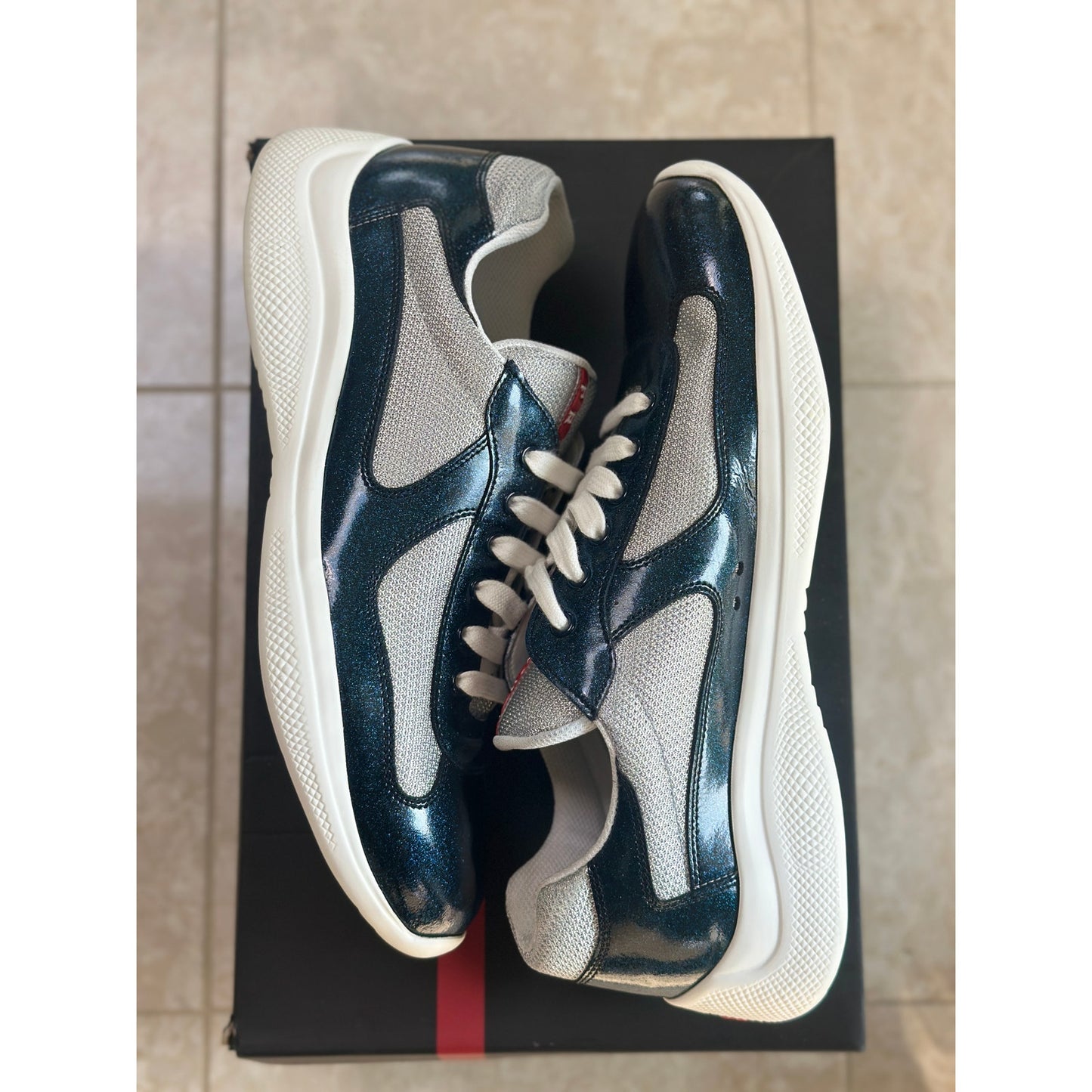 Prada America's Cup Sneakers Blue Glitter Detail | Size 10Uk
