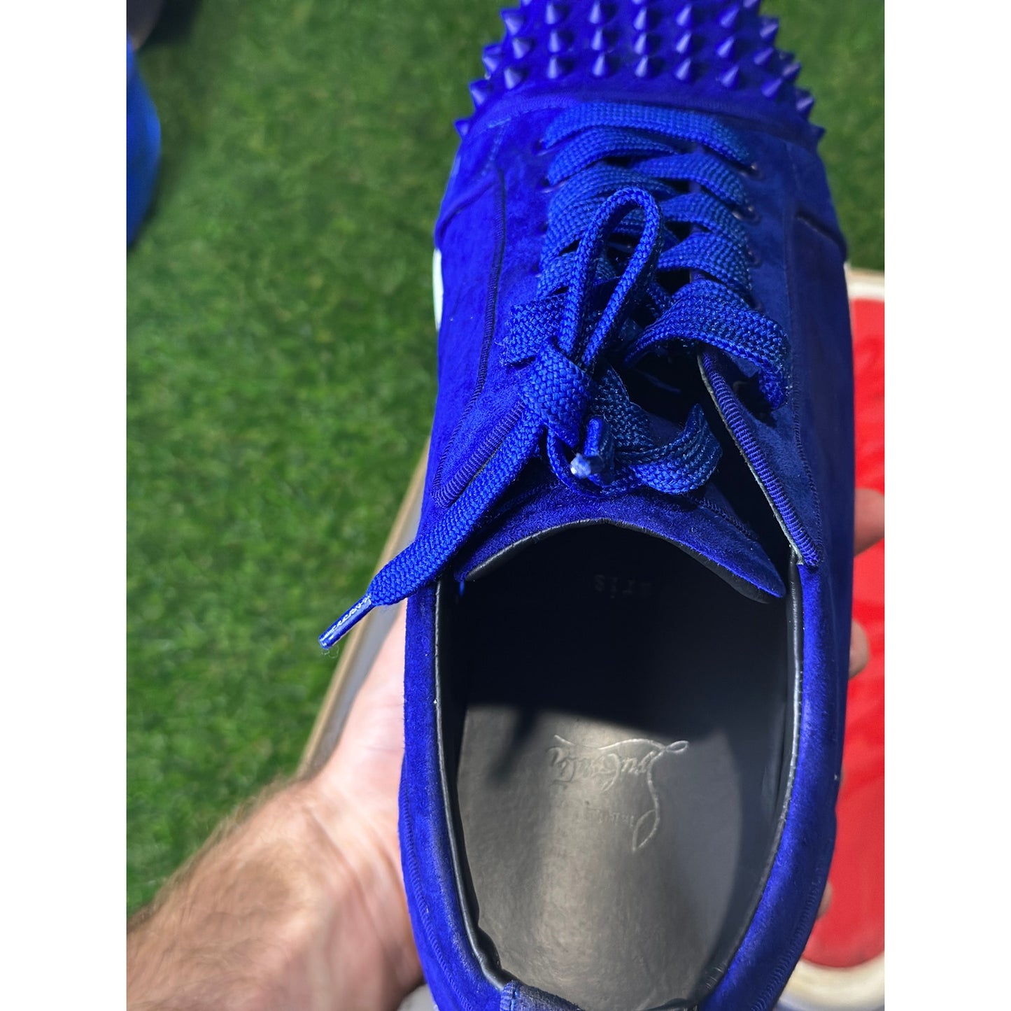 Christian Louboutin Blue Suede Low Top Sneakers | 12.5US