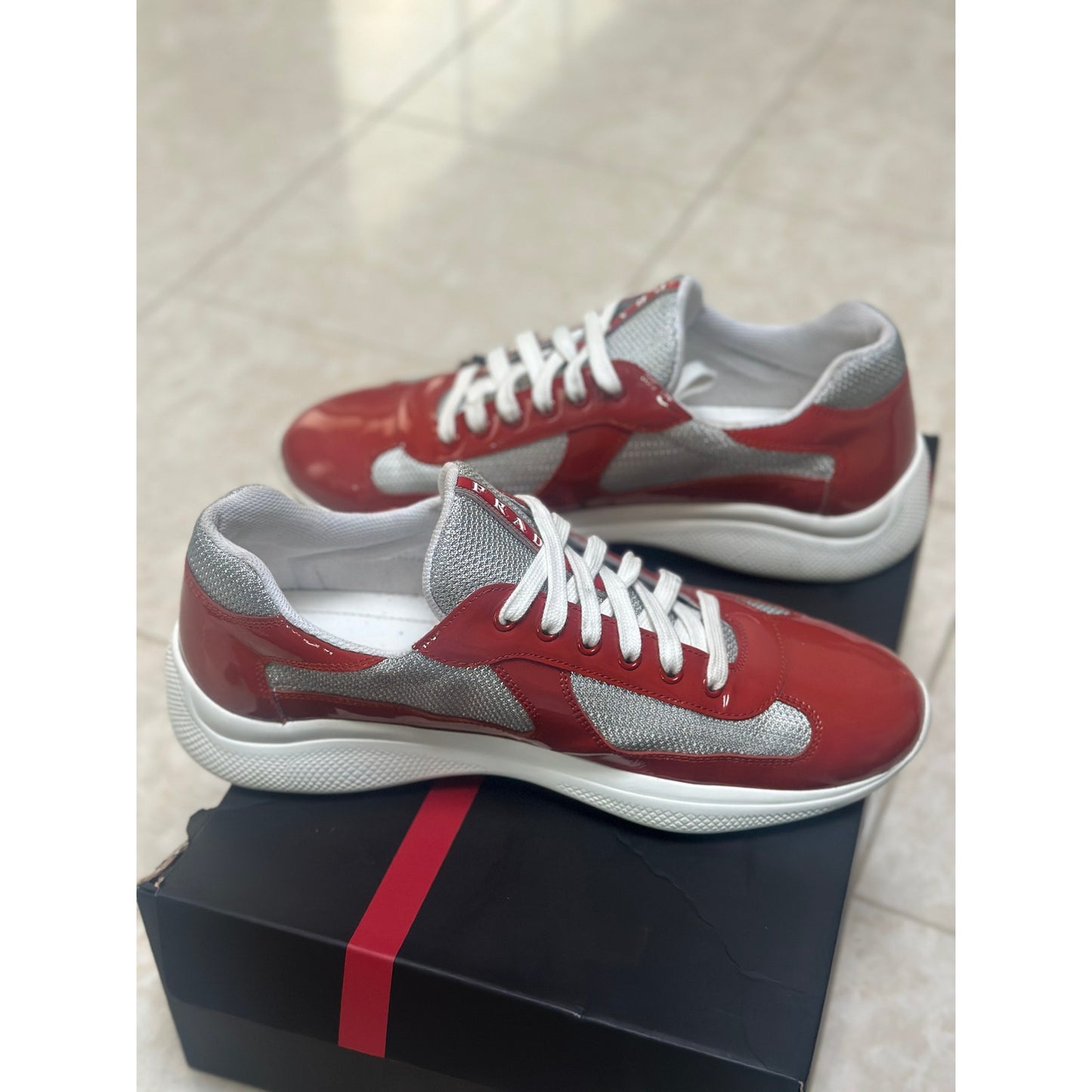 Prada America's Cup Sneakers Reddish Orange | Size 10Uk