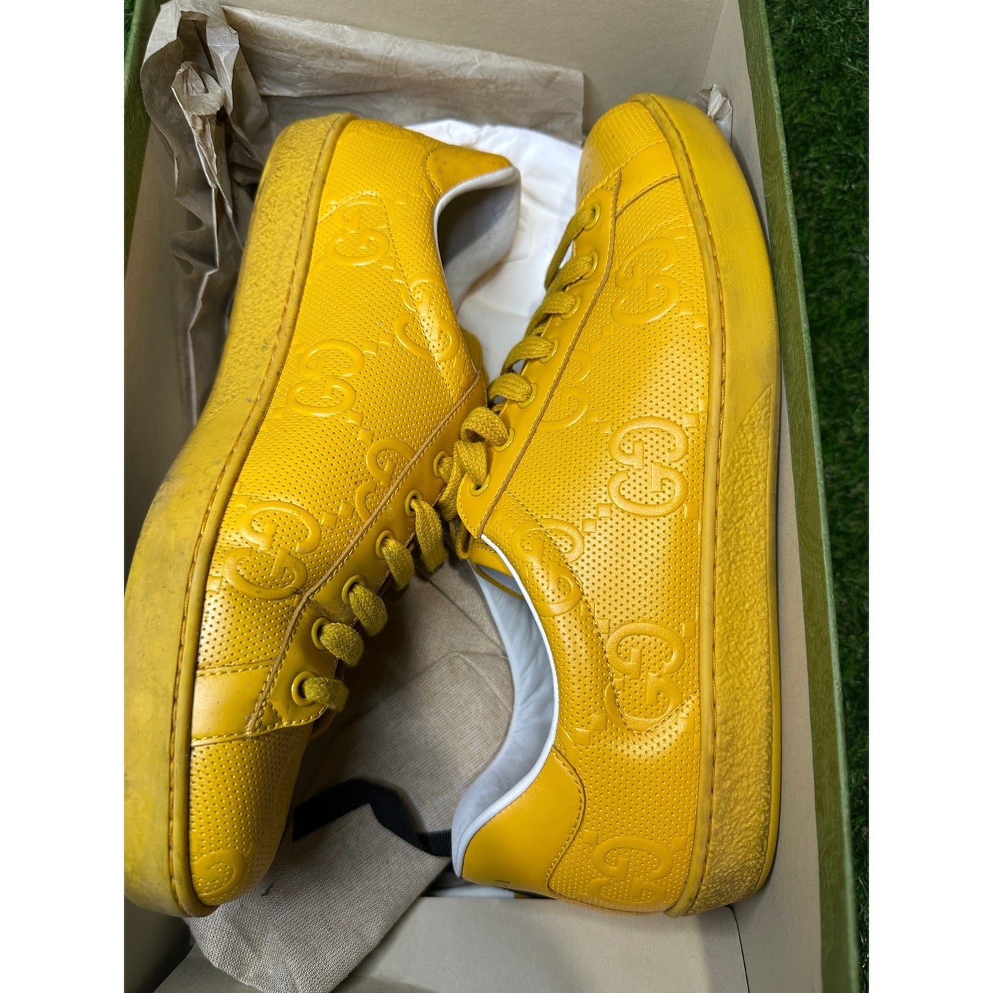 GUCCI GG Ace Yellow Leather Men's Sneakers