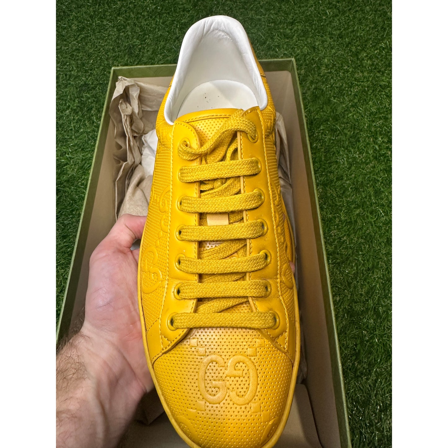 GUCCI GG Ace Yellow Leather Men's Sneakers