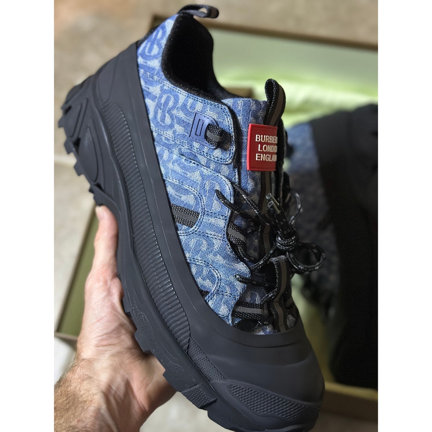Burberry Arthur Monogram Print Sneaker Blue | Size 11US