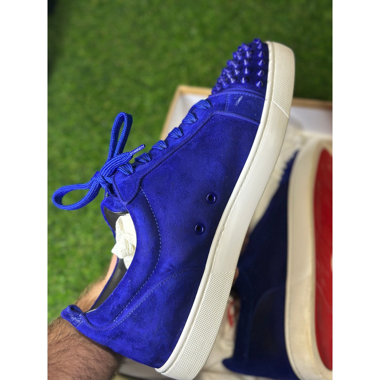 Christian Louboutin Blue Suede Low Top Sneakers | 12.5US