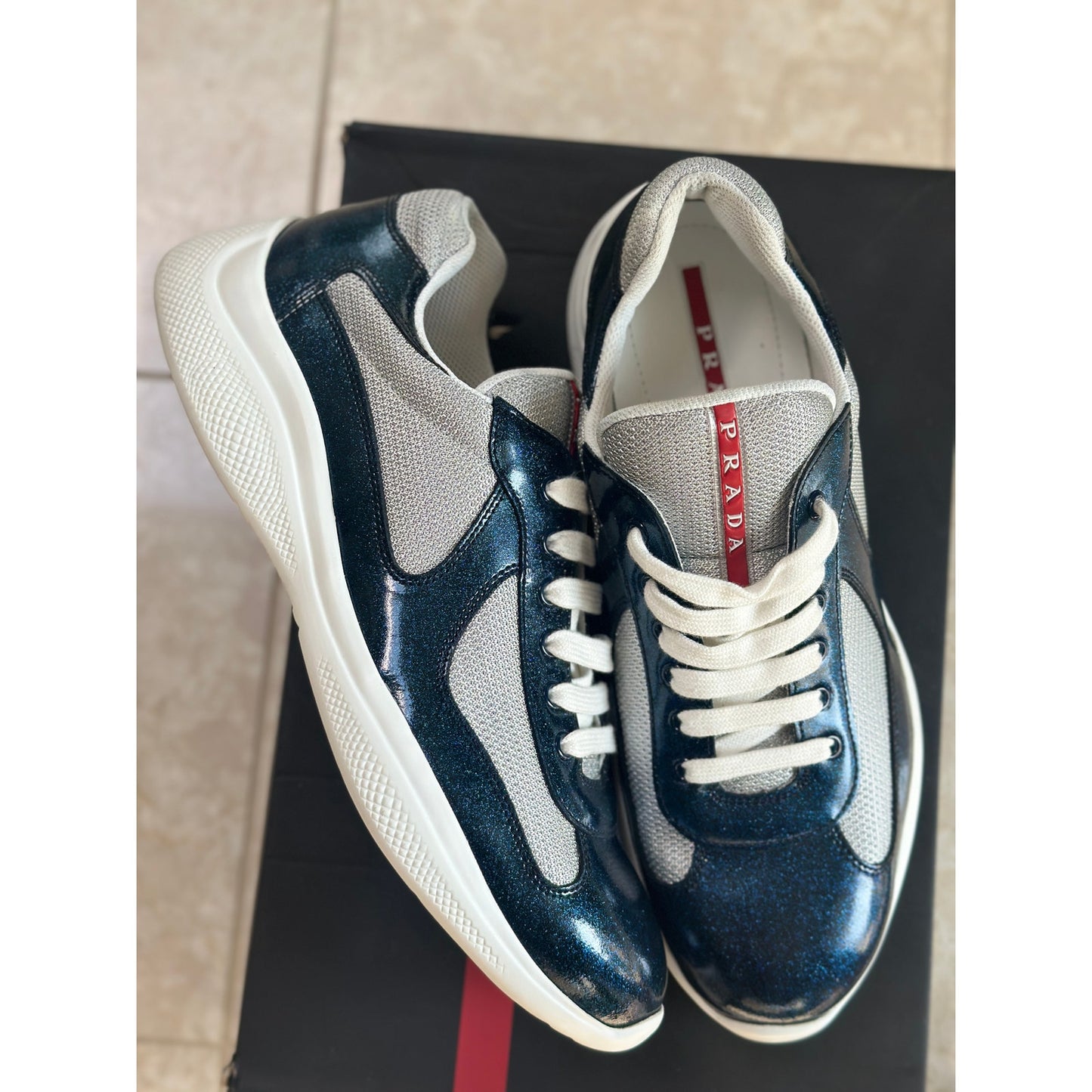 Prada America's Cup Sneakers Blue Glitter Detail | Size 10Uk