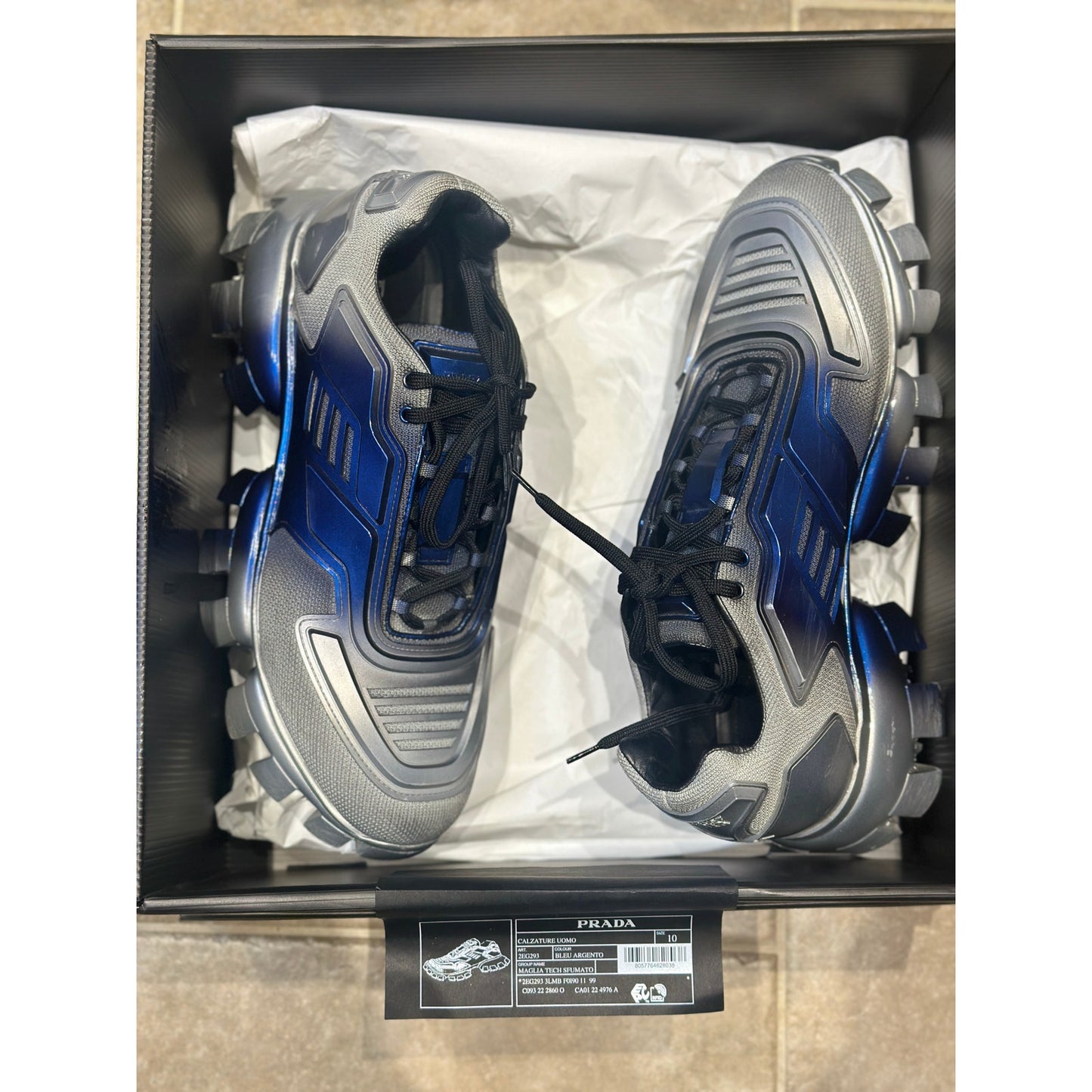 Size 10 - Prada Cloudbust Thunder Knit Anthracite Royal Blue