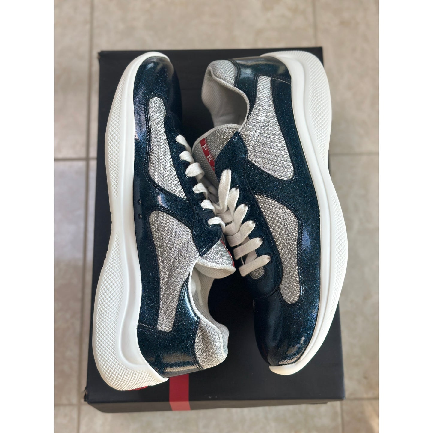 Prada America's Cup Sneakers Blue Glitter Detail | Size 10Uk