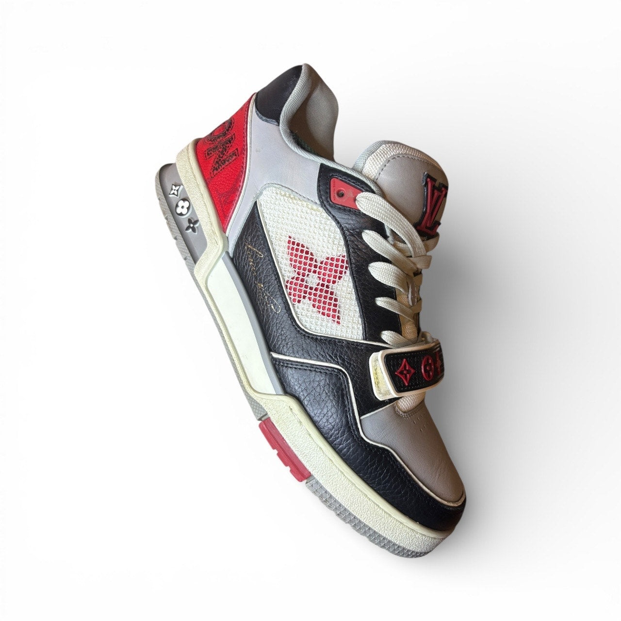 Louis Vuitton Trainer Strap Black Grey Red 1AC4ZU | Size 7LV