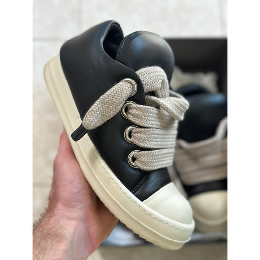 Rick Owens Jumbo Lace Black Leather Low-Top Sneaker | 38EU