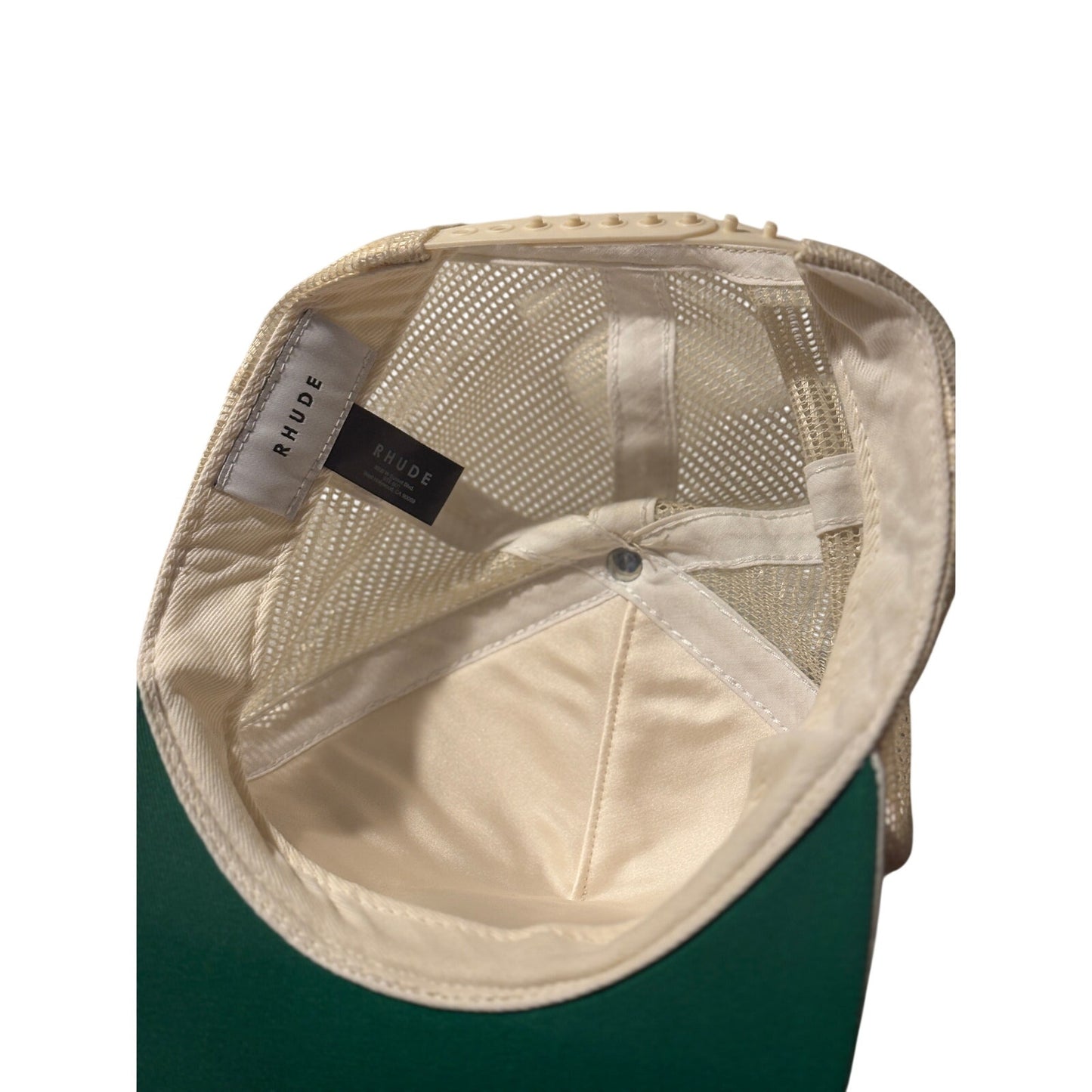 Adult RHUDE Palm Tree Quilted Satin Trucker Cap Hat Ivory