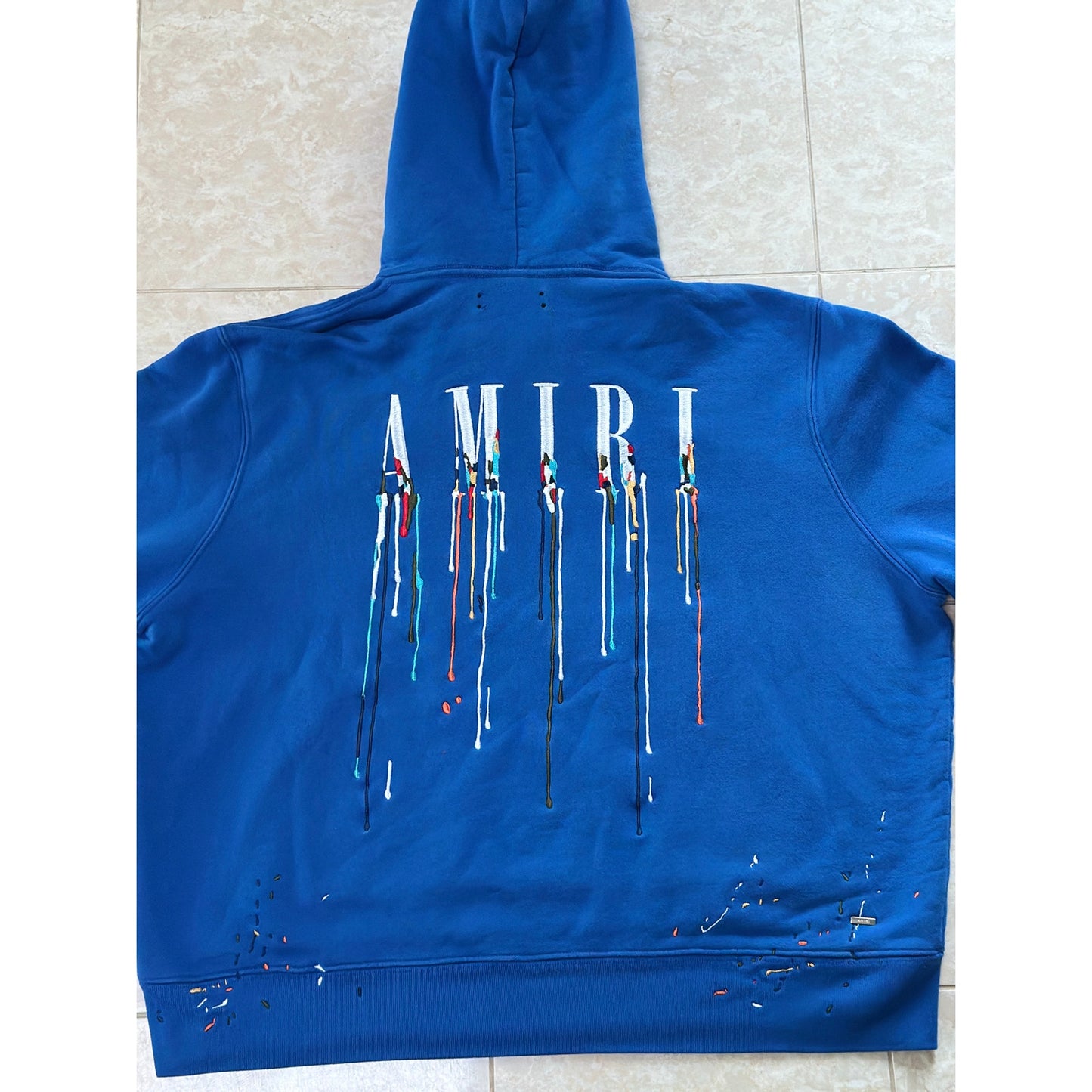 XL - AMIRI Embroidered Paint Drip Core Logo Hoodie Blue
