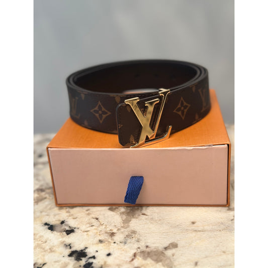 LV Pyramide Monogram Canvas Leather Gold LV Initials Belt
