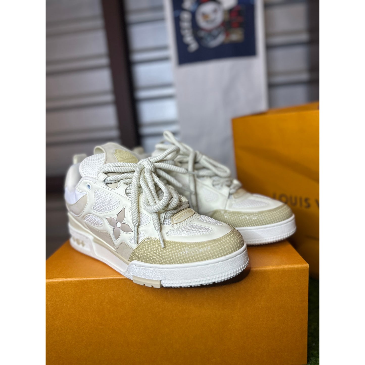 Louis Vuitton LV Skate Sneakers Beige White Leather Suede