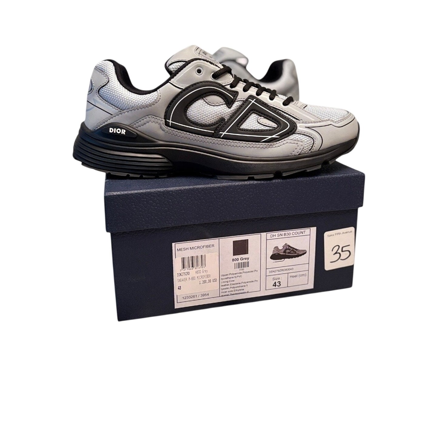 Size 10 - Dior B30 Grey & Black Sneakers NEW SEASON