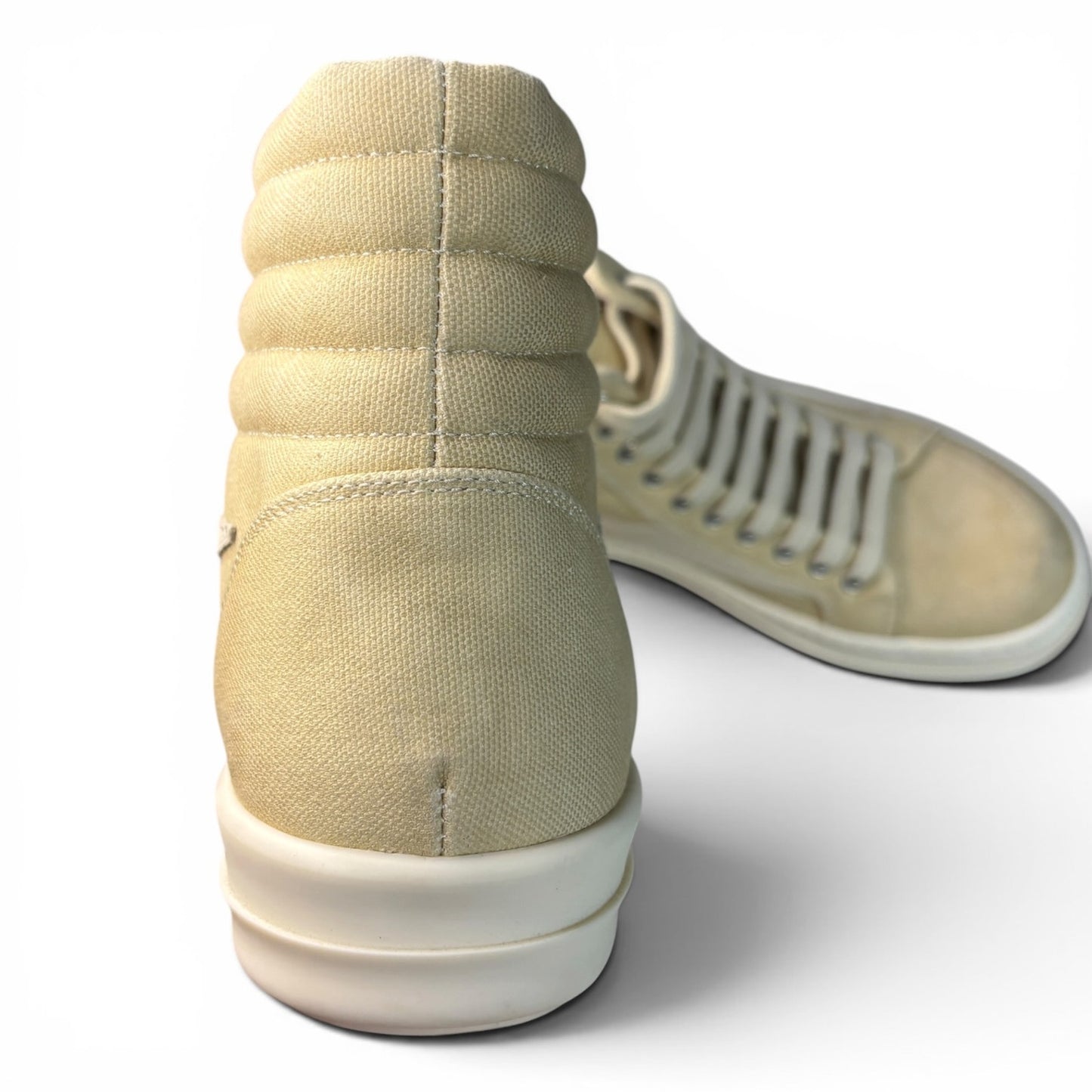 Rick Owens Beige & White Vintage High Top Sneakers | Size 45