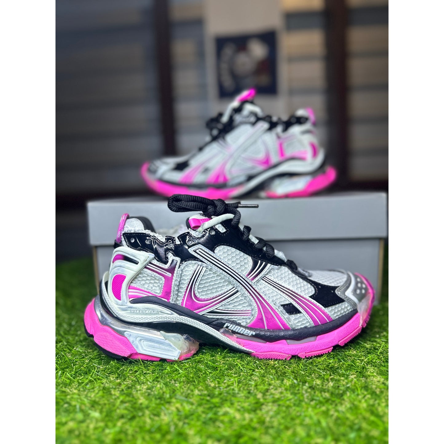 Balenciaga Women's Runner Sneaker in Silver/black/neon-pink