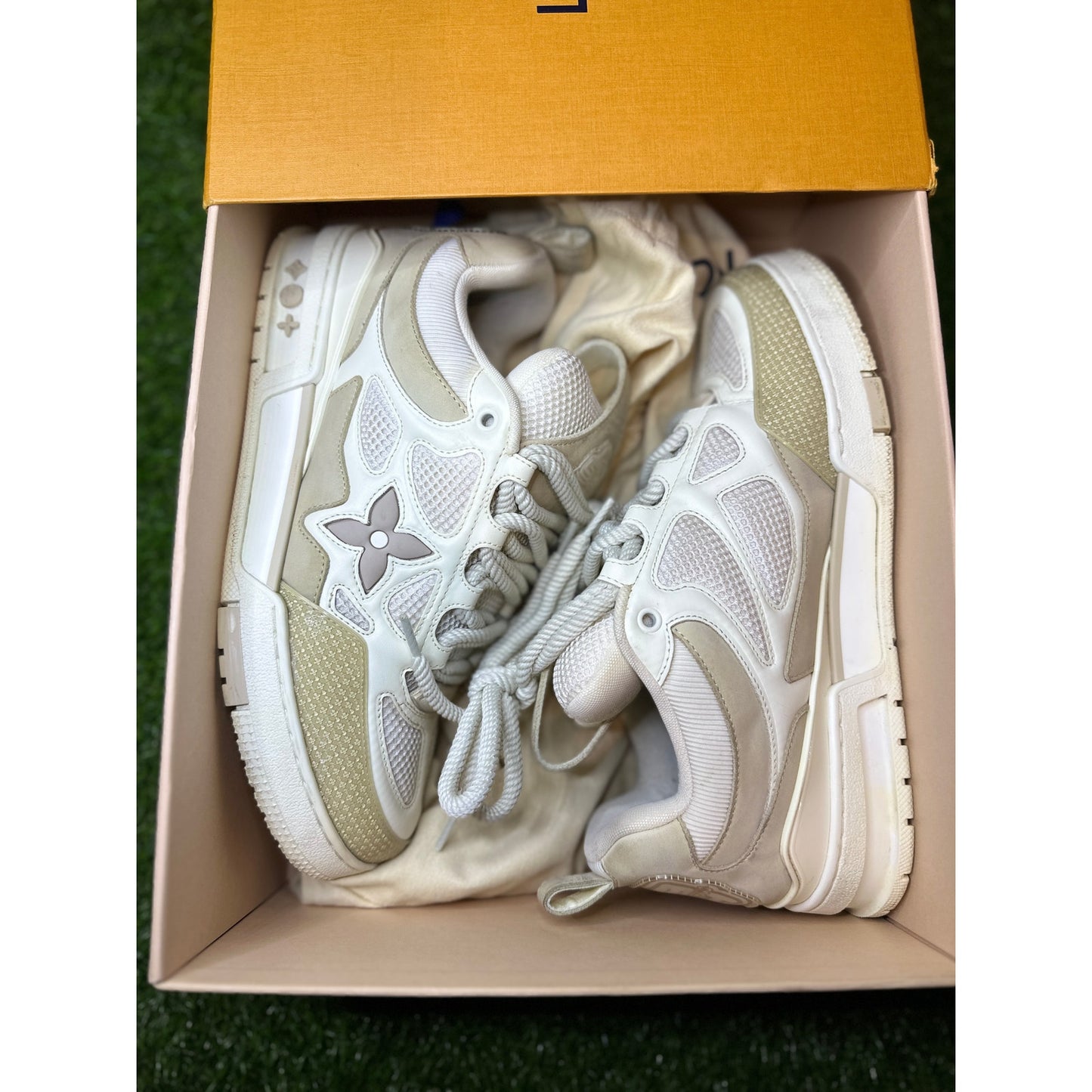 Louis Vuitton LV Skate Sneakers Beige White Leather Suede