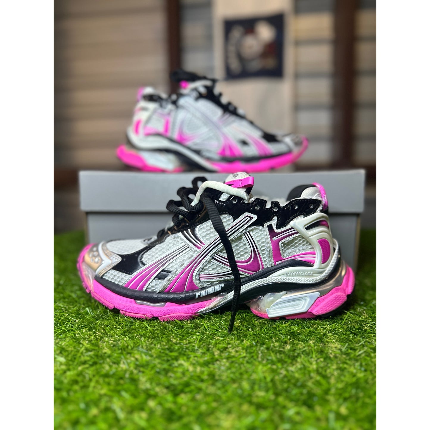 Balenciaga Women's Runner Sneaker in Silver/black/neon-pink