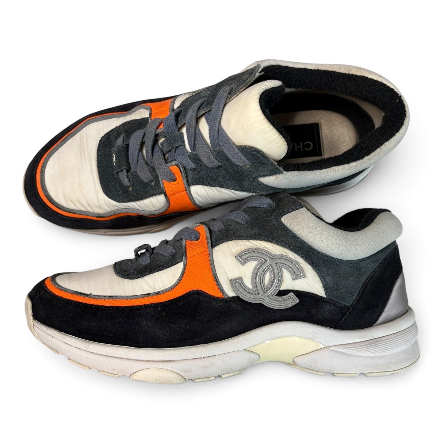 Chanel CC Interlocking Blue / Orange Sneakers | Size 36.5