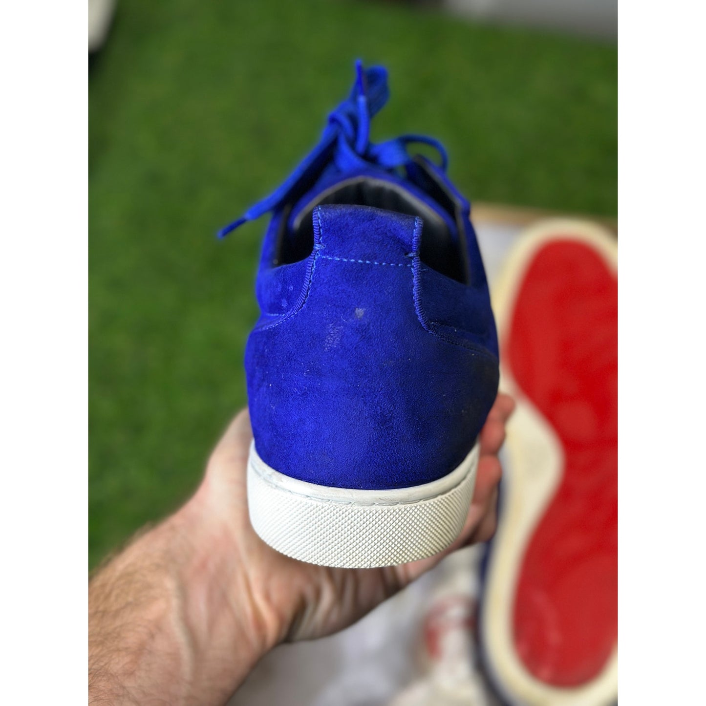 Christian Louboutin Blue Suede Low Top Sneakers | 12.5US