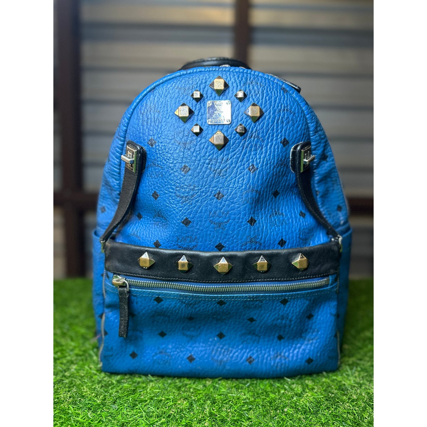 MCM Blue Rockstud Backpack