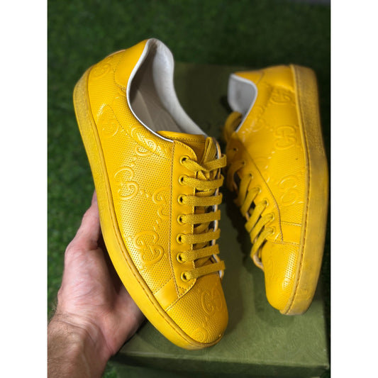 GUCCI GG Ace Yellow Leather Men's Sneakers