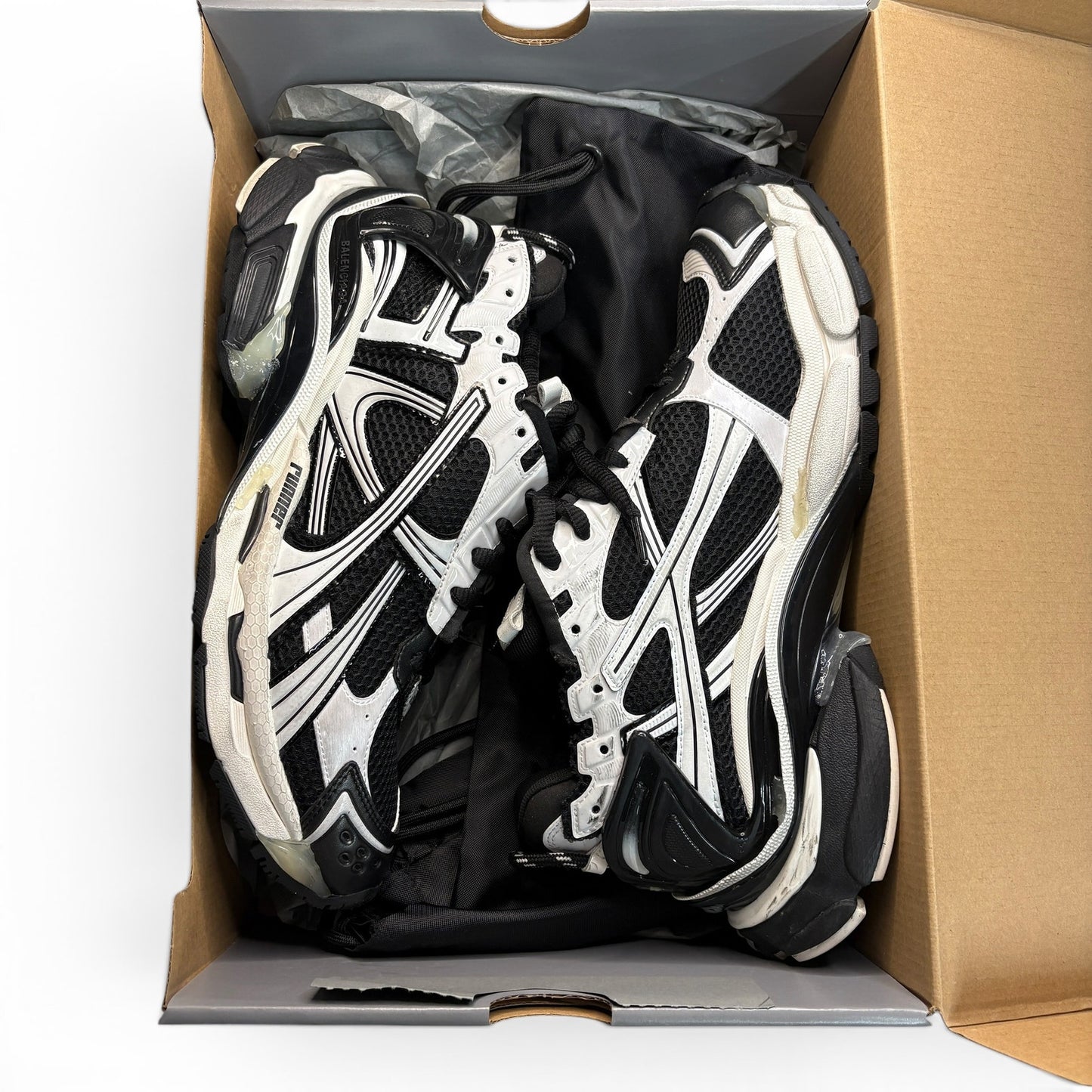 Balenciaga Runner Black & White Track Sneakers | Size 12US