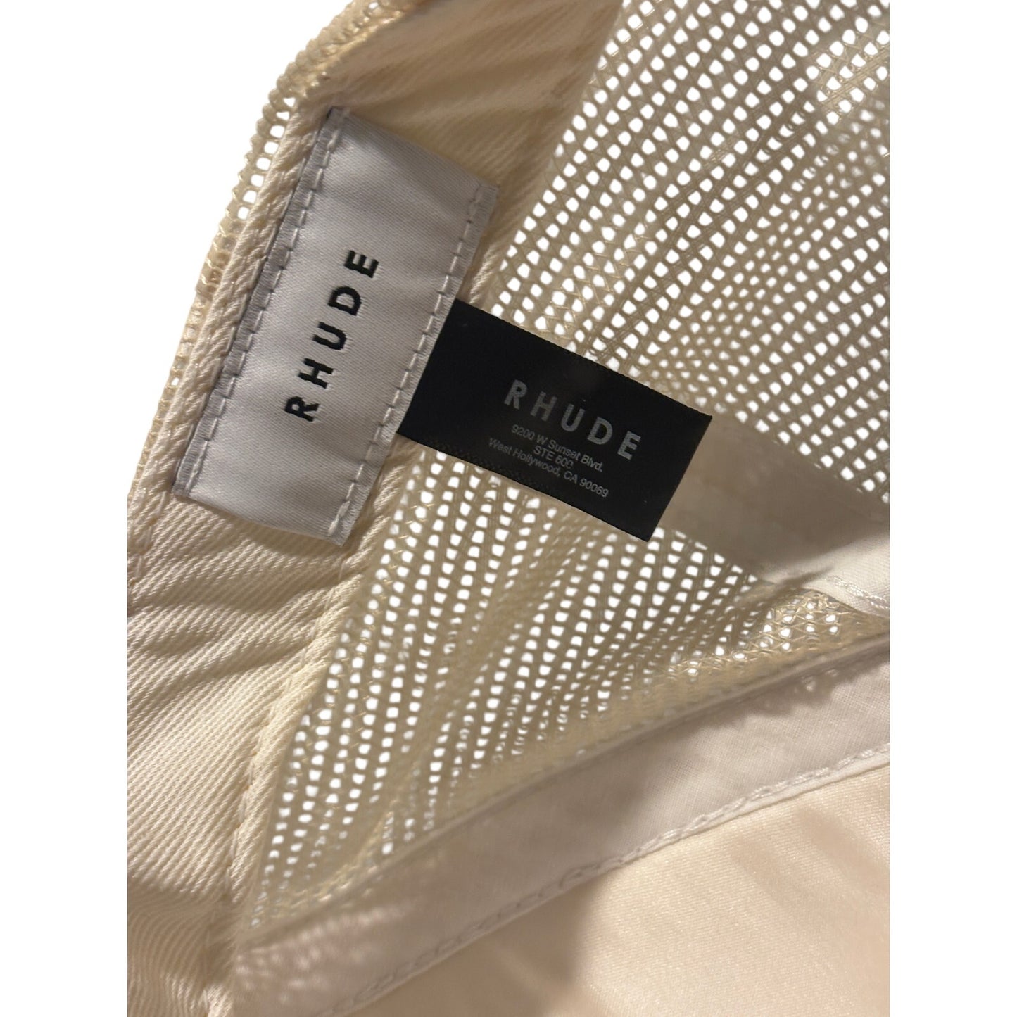 Adult RHUDE Palm Tree Quilted Satin Trucker Cap Hat Ivory