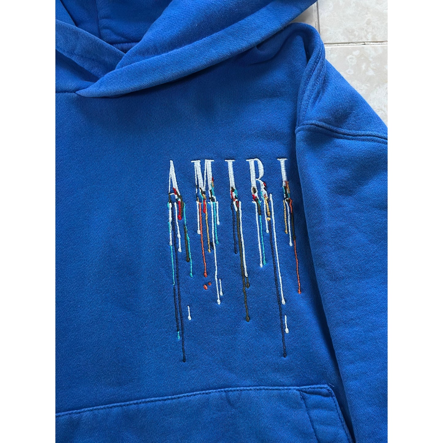 XL - AMIRI Embroidered Paint Drip Core Logo Hoodie Blue