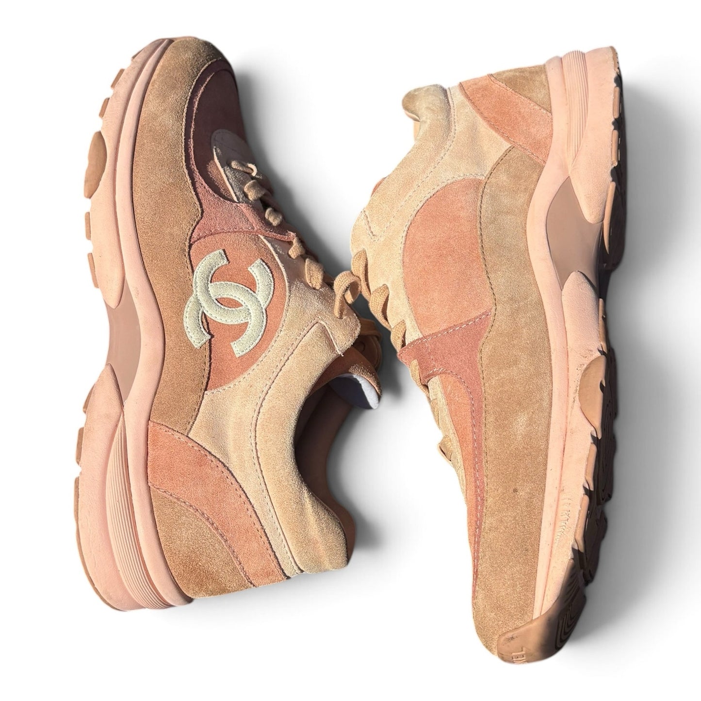 Chanel Nylon Lambskin Suede Calfskin CC Pink Pastel Sneakers