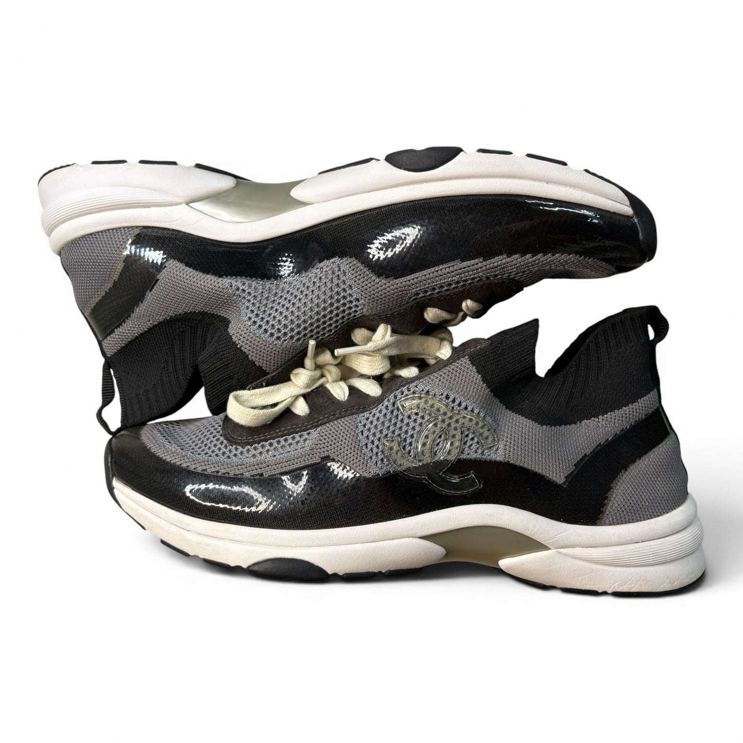 Chanel 22C Men's Black/White/Grey Knit Trainer | Size 45(12)