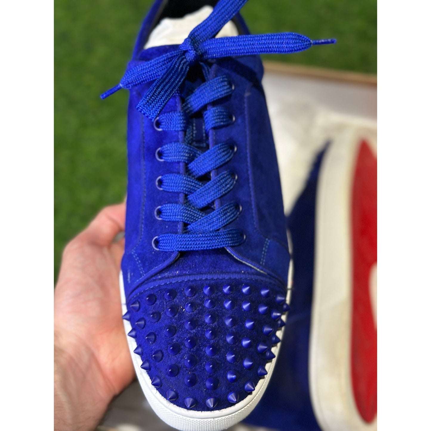 Christian Louboutin Blue Suede Low Top Sneakers | 12.5US