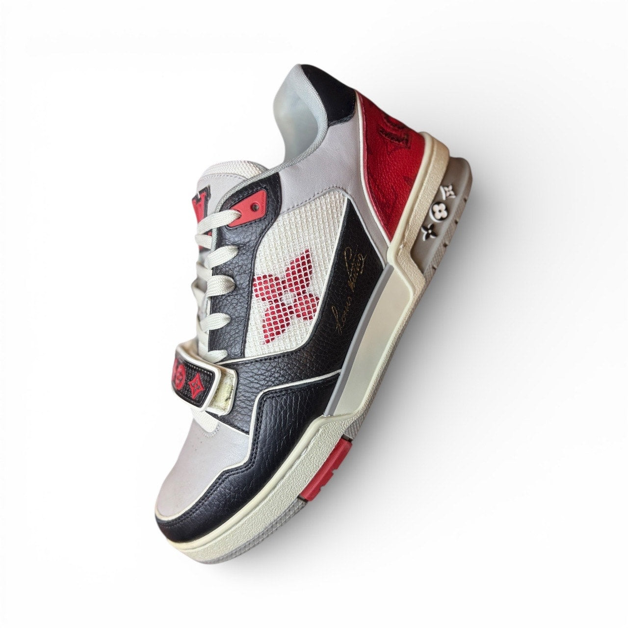 Louis Vuitton Trainer Strap Black Grey Red 1AC4ZU | Size 7LV