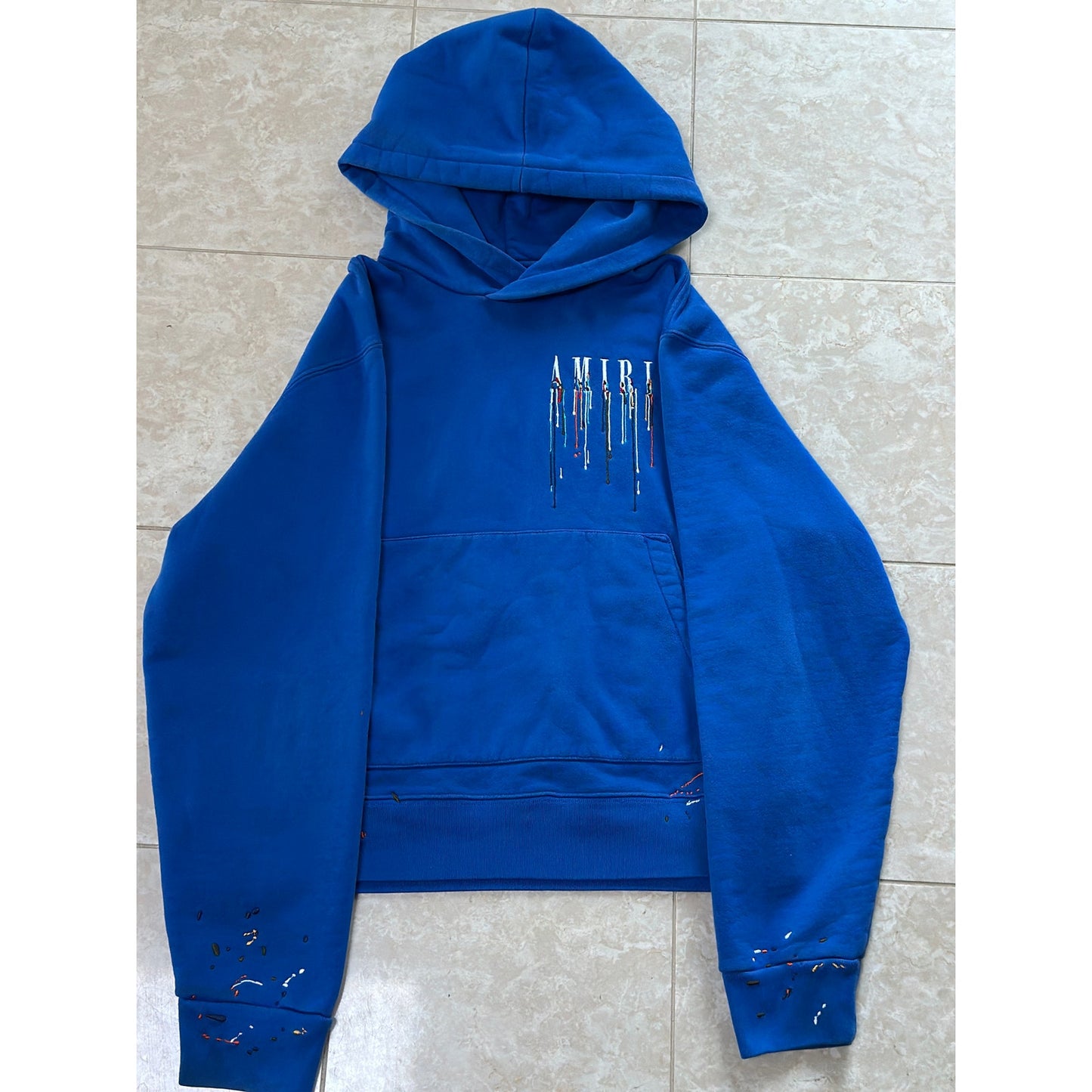 XL - AMIRI Embroidered Paint Drip Core Logo Hoodie Blue