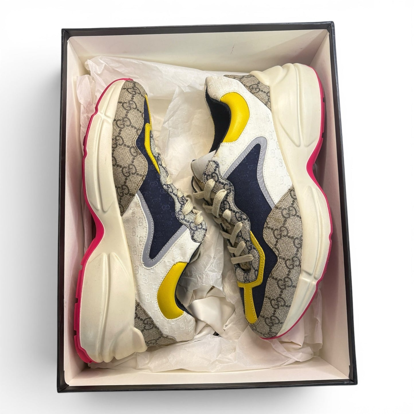 Gucci GG Rython ‘Beige White Yellow’ Monogram Sneaker | 9.5G