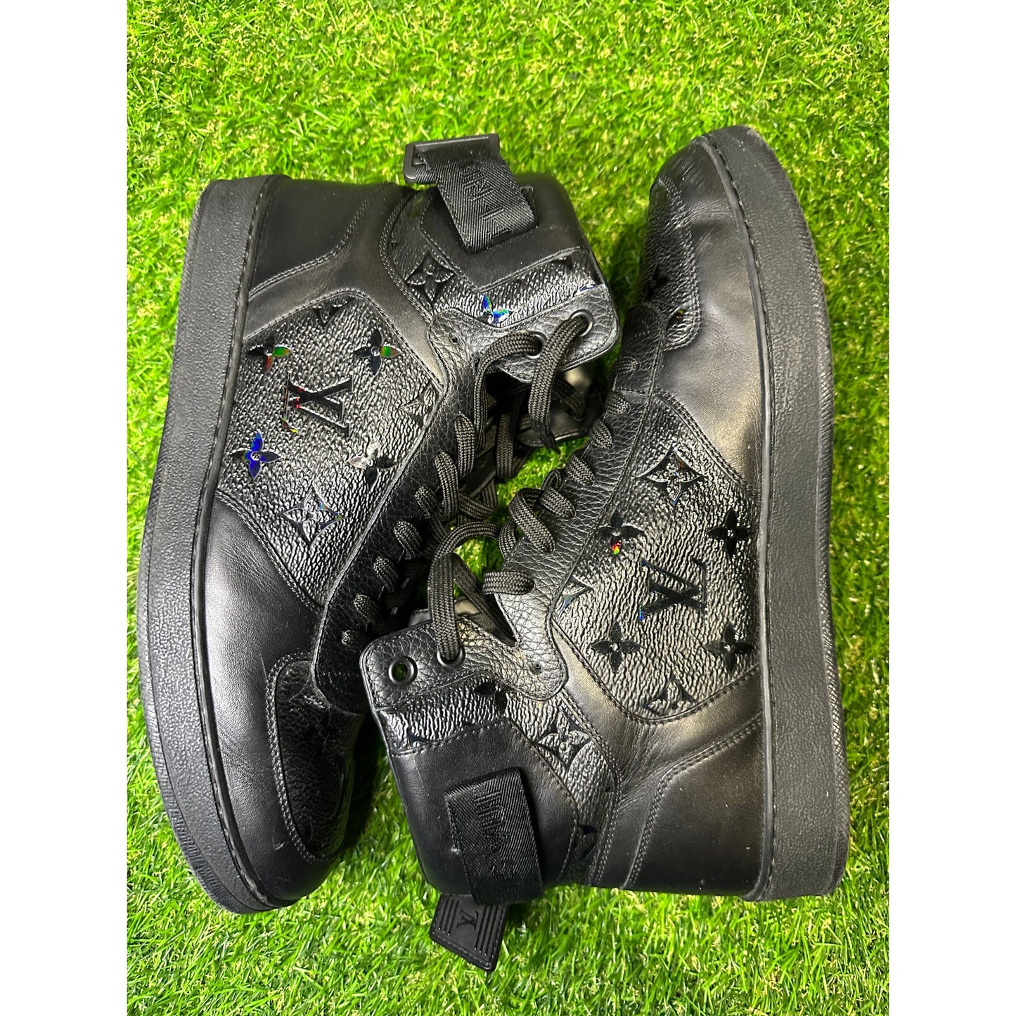 Louis Vuitton Black Rivioli High-Top Monogram Sneakers