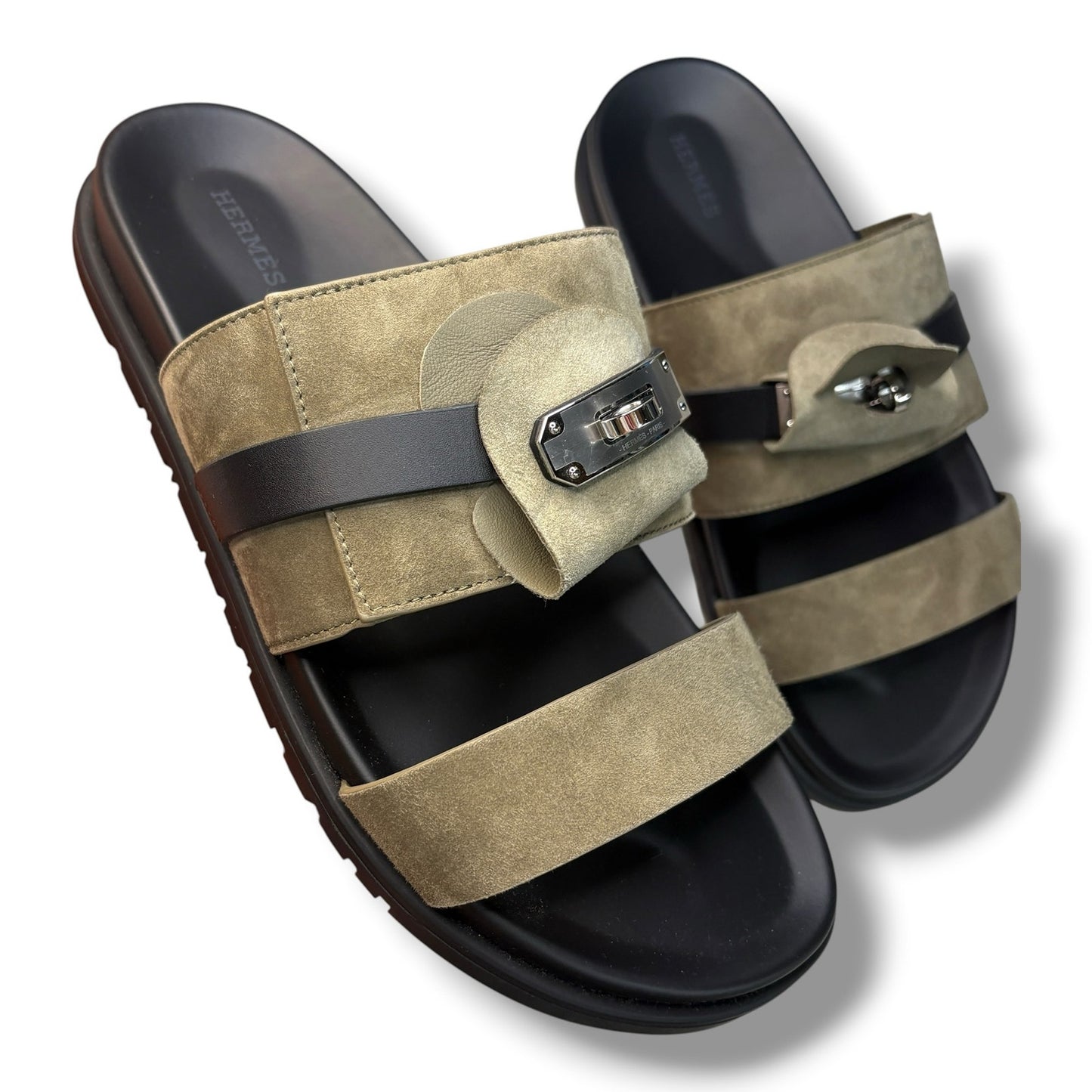 Hermès Jackson sandals in Vert Toundra suede goatskin 9.5US