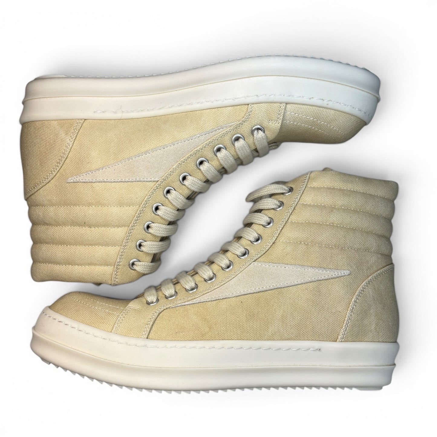Rick Owens Beige & White Vintage High Top Sneakers | Size 45
