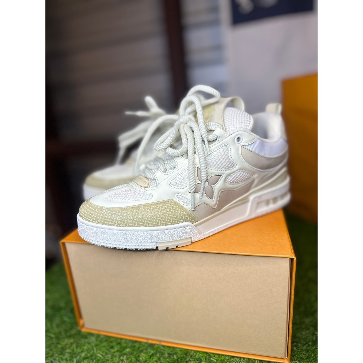 Louis Vuitton LV Skate Sneakers Beige White Leather Suede