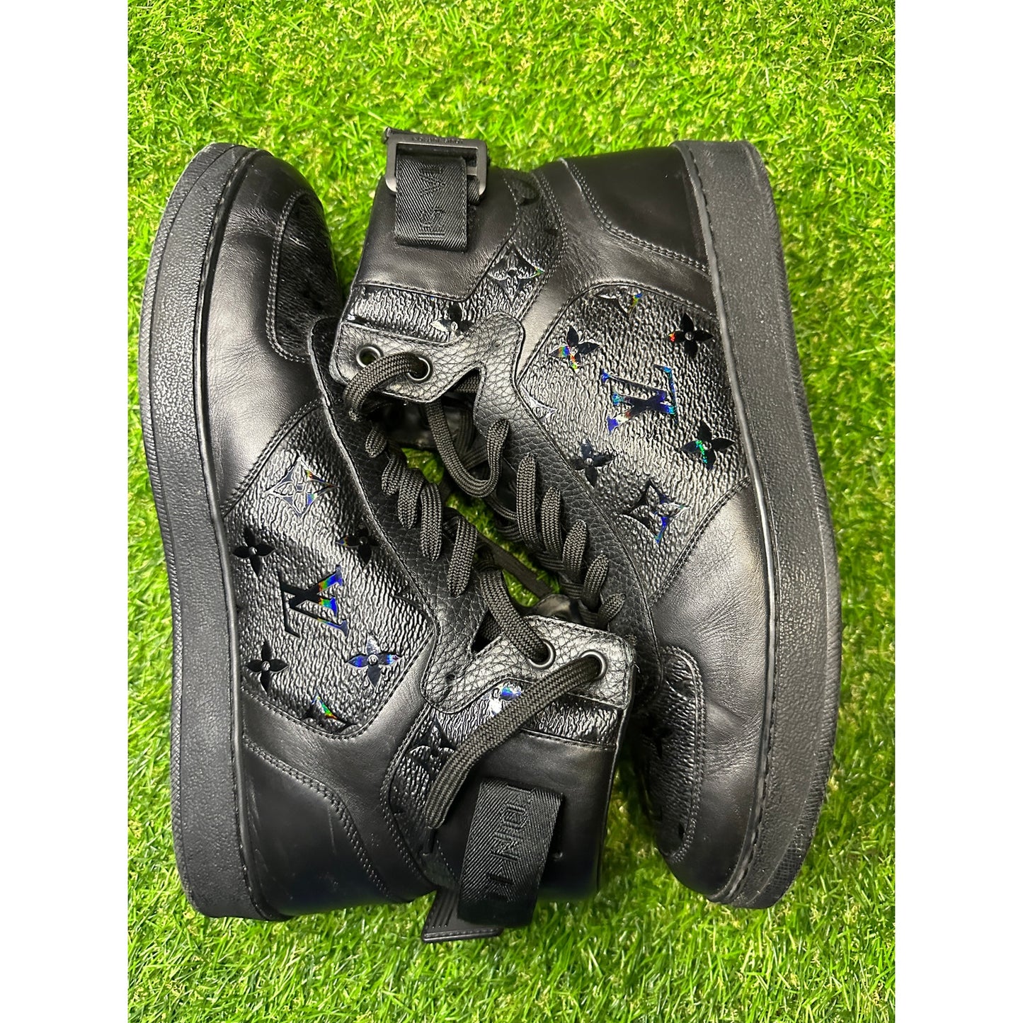 Louis Vuitton Black Rivioli High-Top Monogram Sneakers