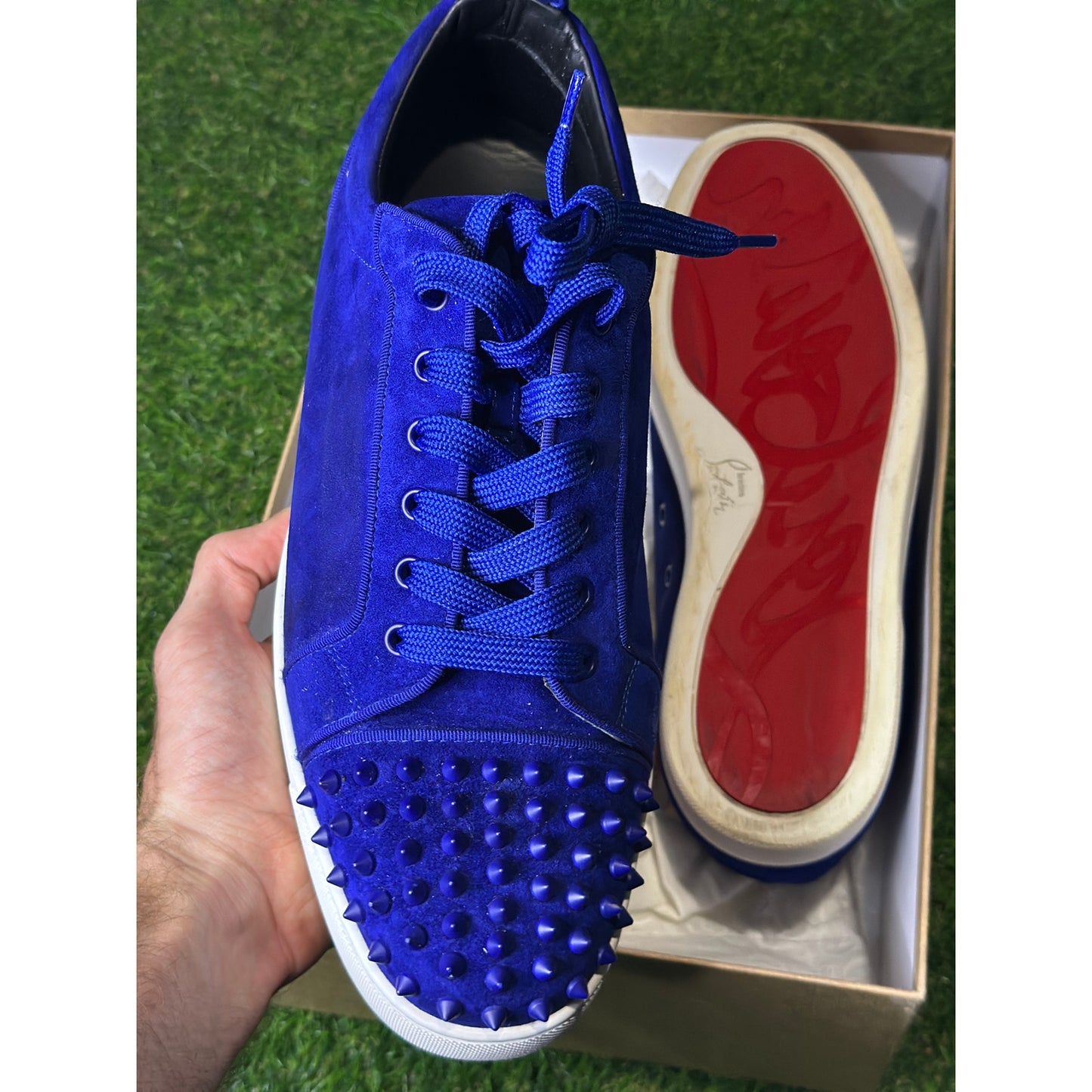 Christian Louboutin Blue Suede Low Top Sneakers | 12.5US