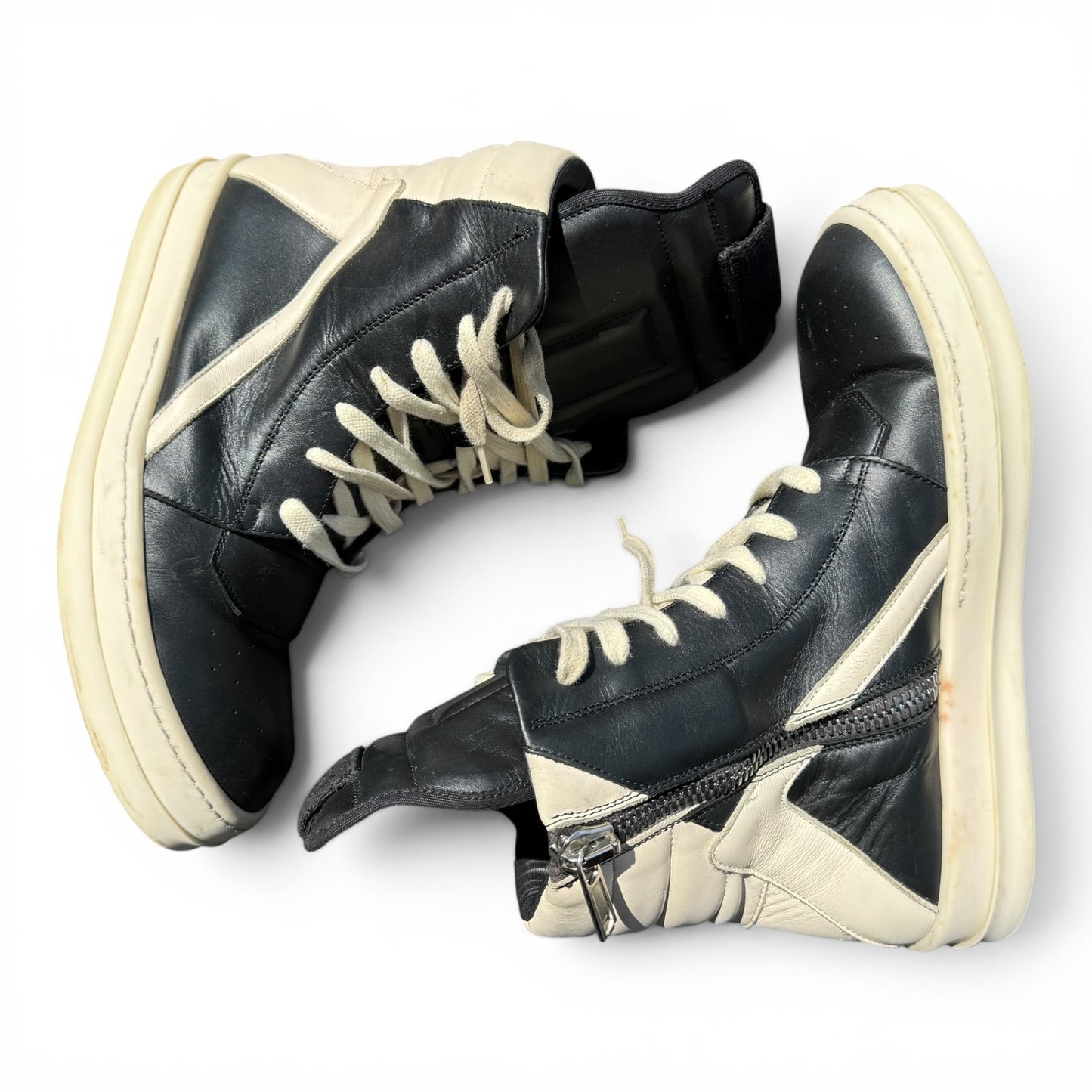 RICK OWENS Black & Off-White Geobasket Sneakers | Size 38EU