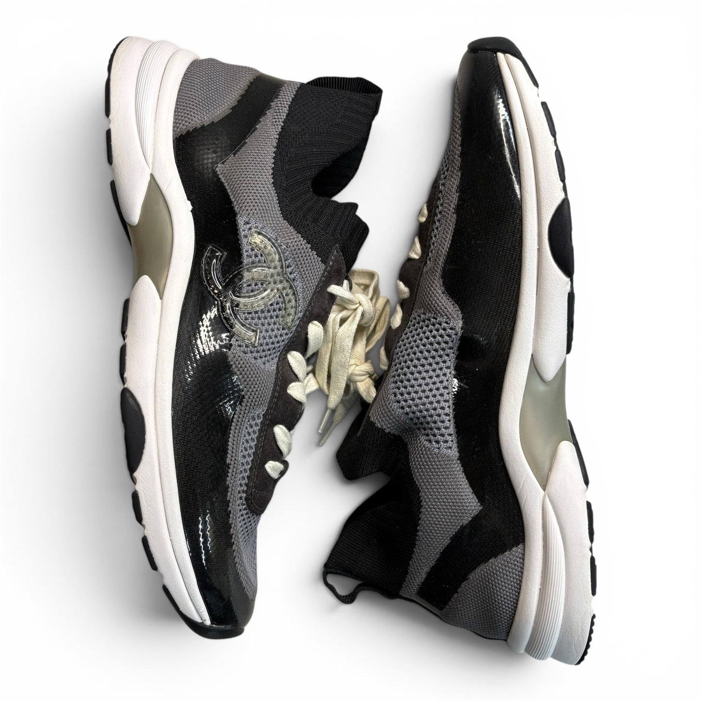 Chanel 22C Men's Black/White/Grey Knit Trainer | Size 45(12)