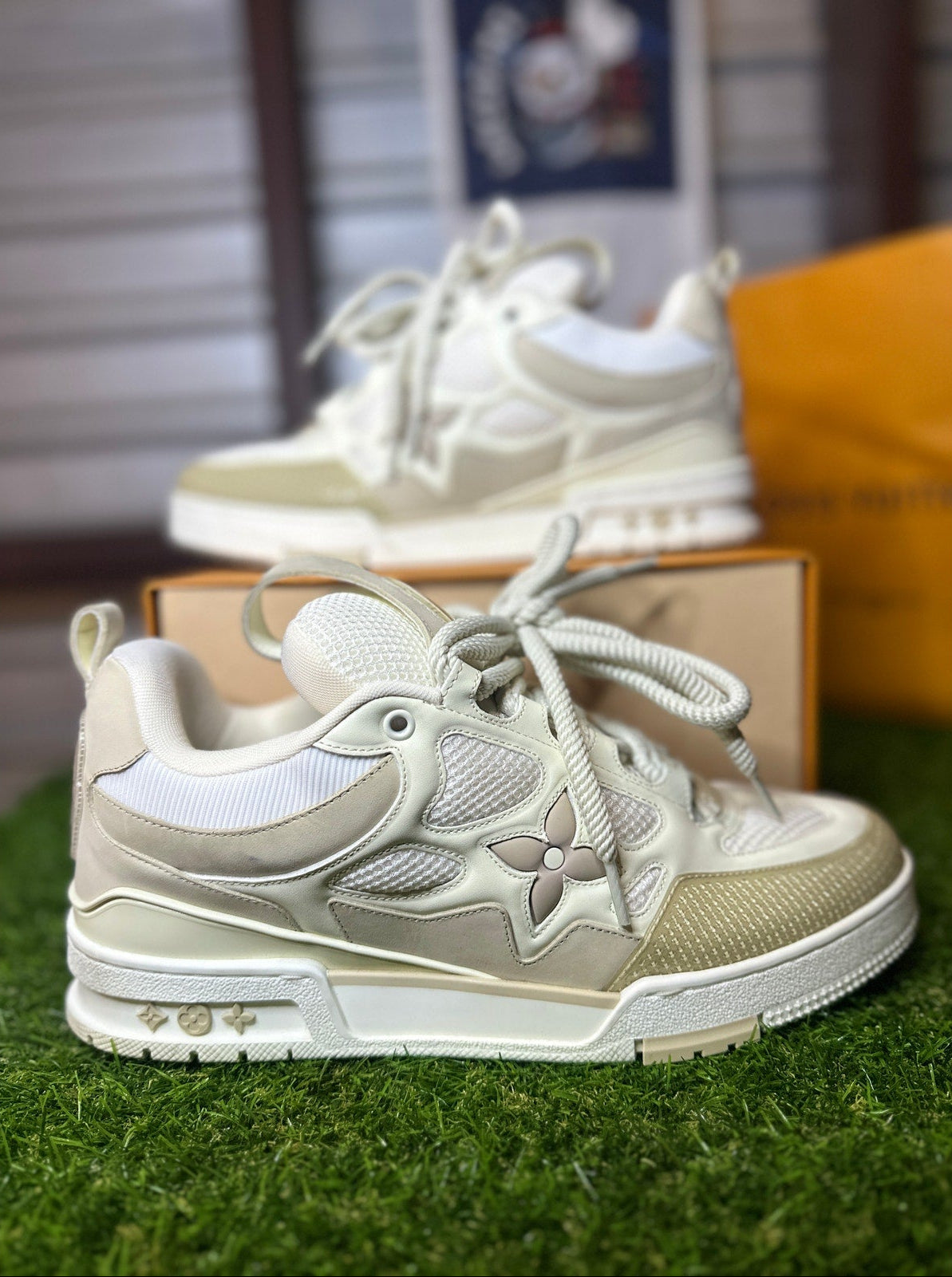 Louis Vuitton LV Skate Sneakers Beige White Leather Suede