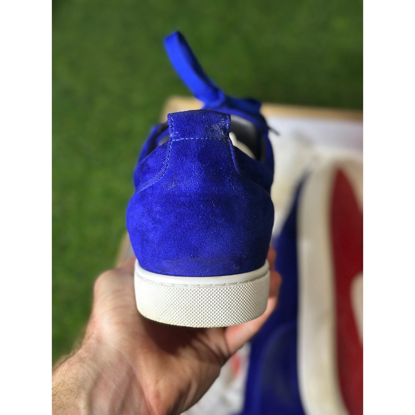 Christian Louboutin Blue Suede Low Top Sneakers | 12.5US