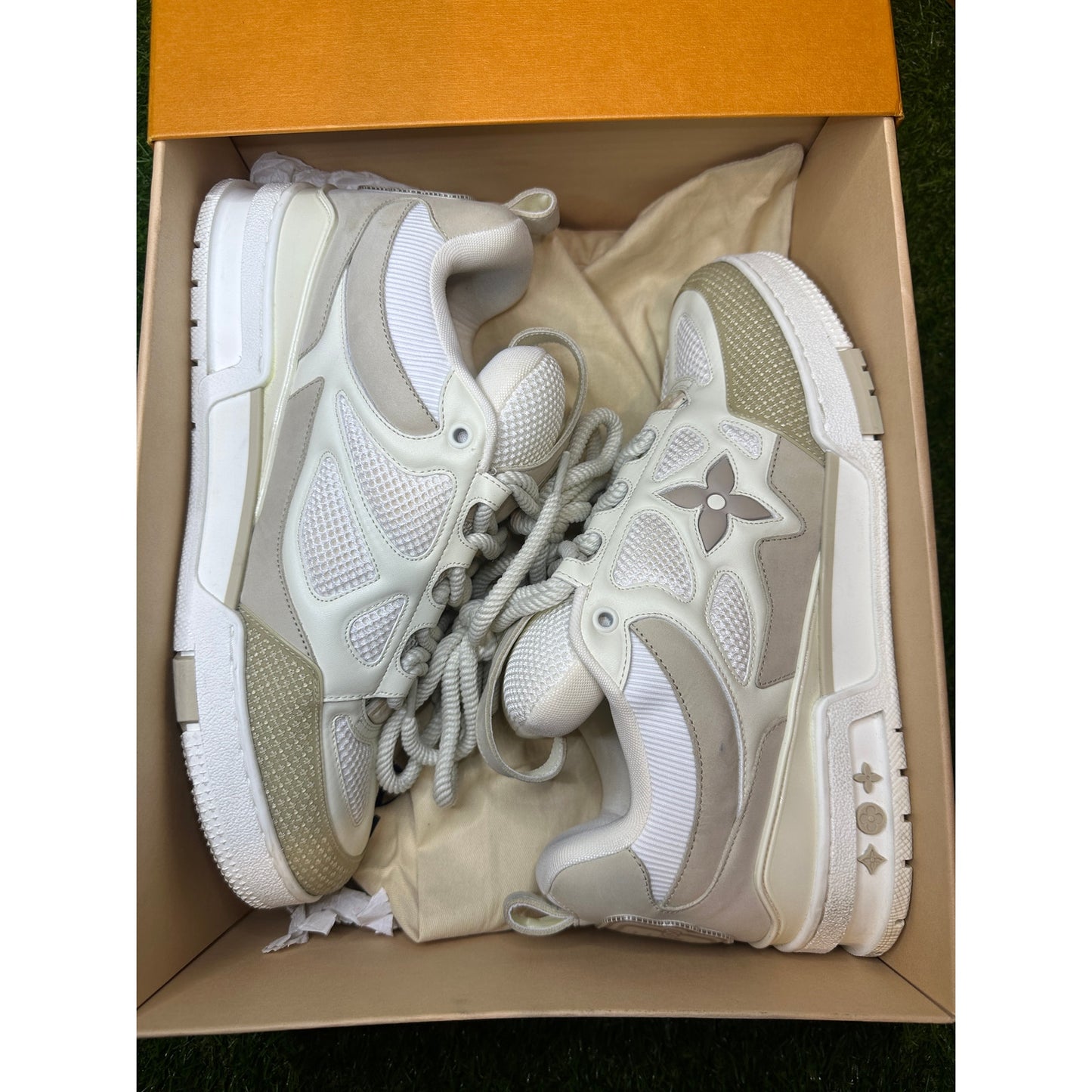 Louis Vuitton LV Skate Sneakers Beige White Leather Suede